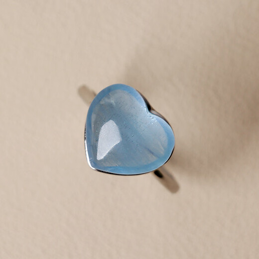 Core Fragrance Ocean Heart Natural Aquamarine Ring Sweet and Cute Small Fresh Heart-Shaped Crystal Lucky Blessing Stone Five Elements Hydrating