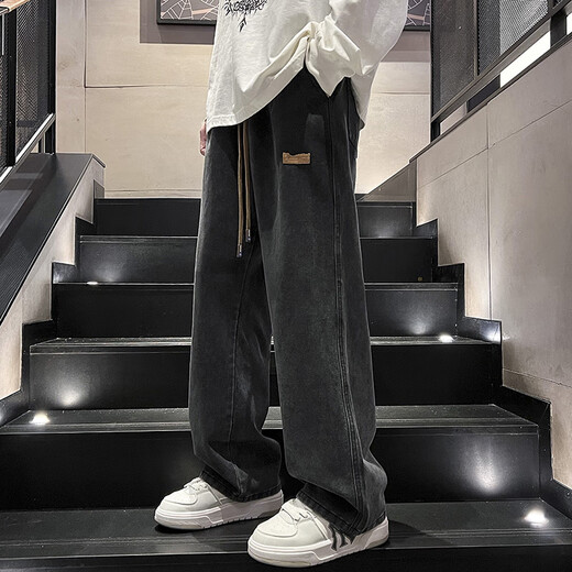 Weijue Jeans Men's New Autumn and Winter Straight Leg Loose Pants Men's Teenagers 2025 Boys' Wide Leg Casual Pants Black Gray XL Size (110Jin Jin is equal to 0.5kg -145Jin Jin is equal to 0.5kg)
