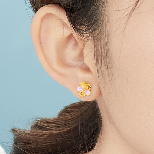 Lukfook Jewelry Gold Stud Earrings Gilded Peach Blossom Pure Gold Earrings Gift for Women Price GDGTBE0051 Approximately 1.40g