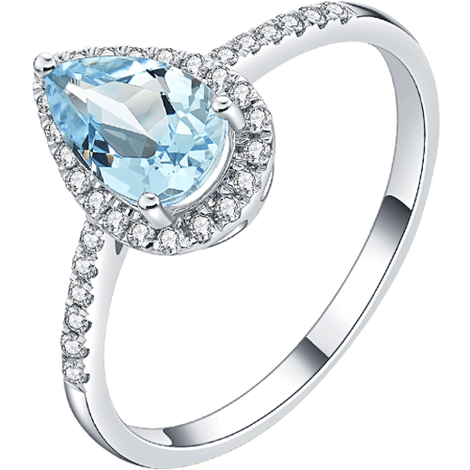 IL&CO Youke ice blue water drop 18K gold natural aquamarine ring female colored gemstone diamond birthday gift for wife natural aquamarine about 75 minutes No. 11