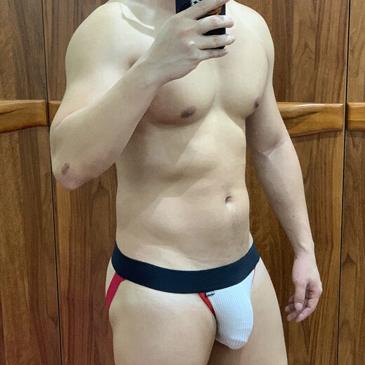 GTOPX MAN men's low-waisted double thong underwear showing buttocks single layer breathable front U sexy big T-pants thong underwear two pieces (white + gray) XL