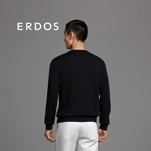 ERDOS Spring and Summer Round Neck Long Sleeve Workplace Commuting Style Business Casual Pullover Simple Men's Knitted Sweater Black L 175/96A