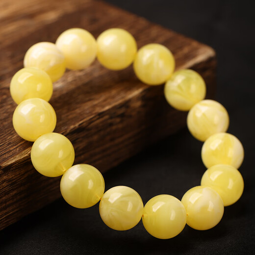 DL 1998 Fat Donglai same style chicken fat yellow beeswax bracelet new white flower honey bracelet men and women amber old Buddha beads round beads with white flower honey single circle bracelet 12mm*16 pieces