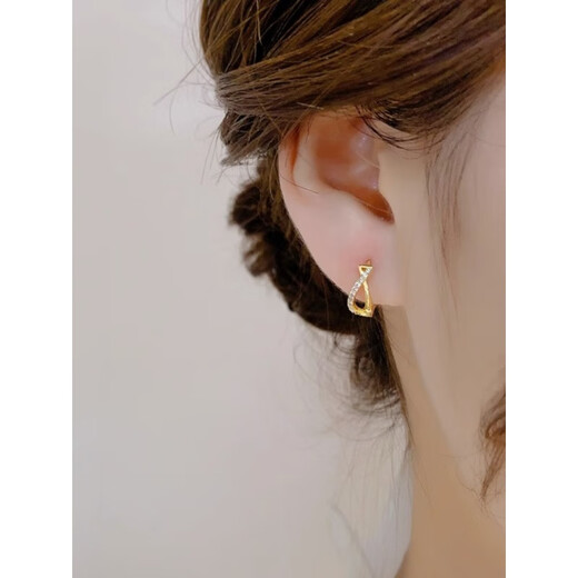 Fat Donglai's same style 18 gold earrings for round face, removed from the cabinet, Xiaoyu 18k gold women's earrings, elegant earrings, Xiaoyu rhinestone 18k gold earrings