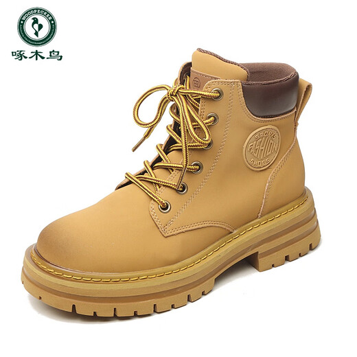 Specht Martin Boots Frauen 2025 neue Bumblebee Kurzstiefel Frauen Frühling und Herbst Single Stiefel Echtes Leder Dicke Sohle große gelbe Stiefel Großgröße 42 gelbe Single Little 36