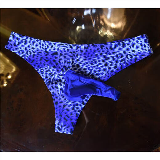 Men's sexy underwear leopard print ice silk low-waisted one-piece seamless men's briefs thong leopard print - coffee open ice silk triangle thong