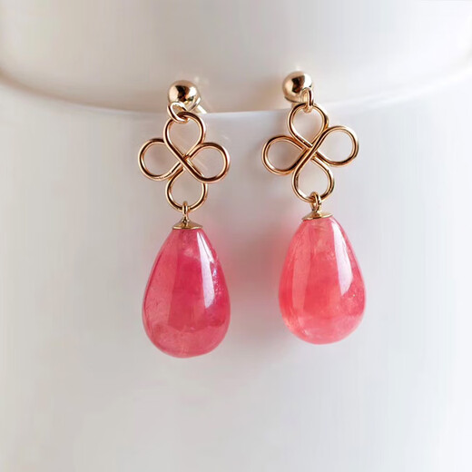 SIZAN original rhodolite earrings for women, red gemstone earrings, high-end fashion, short, drop-shaped pair, simple