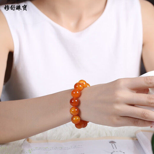 Mushu natural chicken fat yellow old beeswax amber round bead bracelet, unoptimized raw stone old beeswax bucket bead bracelet for men and women, collection grade 14mm (men and women)