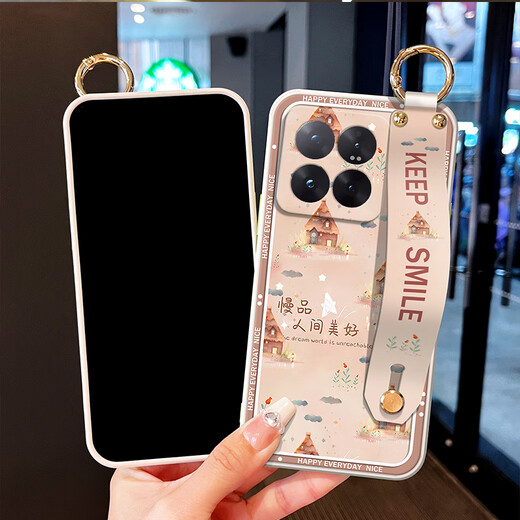 Granner is suitable for Xiaomi Mi 14 mobile phone case MI14Pro high-looking silicone soft shell women's new simple lens all-inclusive creative anti-fall protective cover wrist strap stand lanyard can be worn cross-body Lilac Purple-Slow Life Blue Free strap for Xiaomi 14