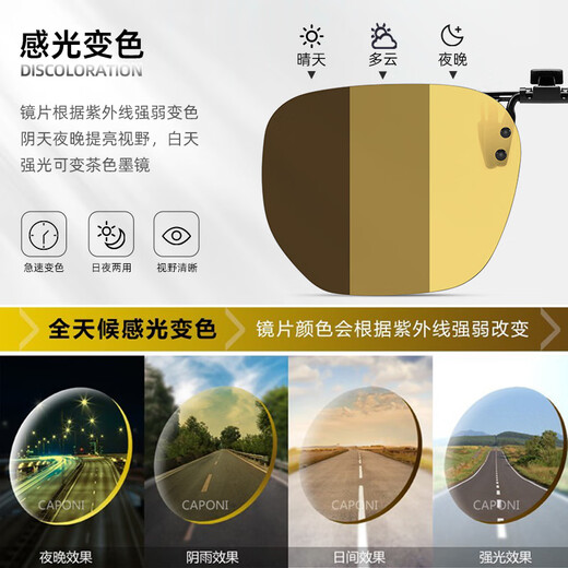 CAPONI polarized sunglasses clip-on myopia color-changing night vision glasses for men and women day and night sunglasses driving and driving to prevent high light