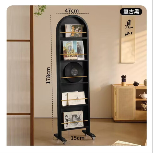 Mittel alter massives Holz Ganzkörperspiegel beweglicher bodenstehender französischer Retro Storage Magazine Bücherregal integrierter rotierender Dressing Spiegel mittelalterlicher Farbe [importiertes Festholz]