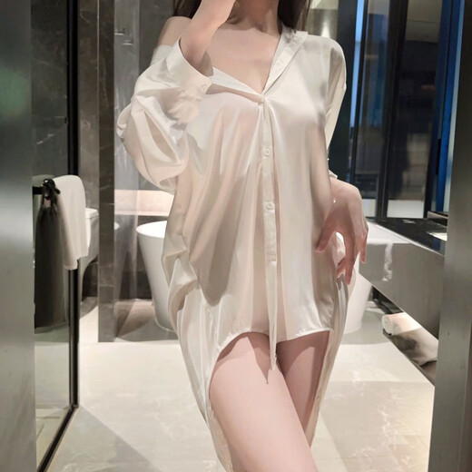 Gui Ruo Gui Ruo sexy boyfriend style shirt pajamas pure lust style dressing gown silk home clothes can be worn outside large size white + underwear 3XL160-200Jin Jin equals 0.5 kg