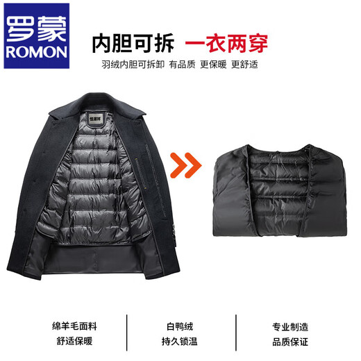 Romon Brand Wool Wool Mabe pour hommes Automne et hiver Business Casual Casual épaissis de laine de laine à froid Veste de vent de vent chaud de la laine à double face pour hommes Agences d'âge moyen et de collier de laine de grande laine Suit papa 2120 Bleu foncé profond moyen / + Jin Added Style 175 / 92A