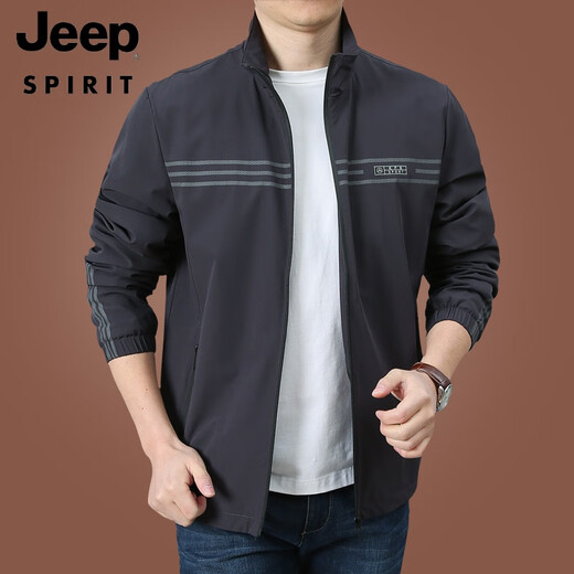 
JEEP SPIRIT stand-up collar jacket men's casual loose middle-aged men's jacket spring and autumn 2024 new men's top fashion jacket 9898 [dark blue] plus velvet removable hat XL