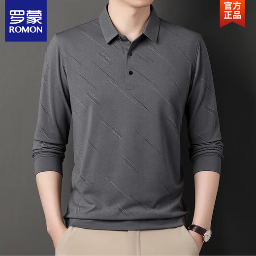 Camiseta Romon Summer Silk Silk manga larga para hombres 2025 nueva solapa informal de mediana edad Camiseta de papá 829 azul marino 3xl 185