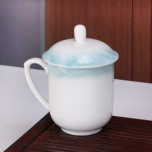 Guoyue Bone China Conference Cup Office Underglaze Color Tea Cup Ceramic Cover Cup Customizable Logo Printing Office Water Cup with Cover Yunjin Wanli Conference Cup 1