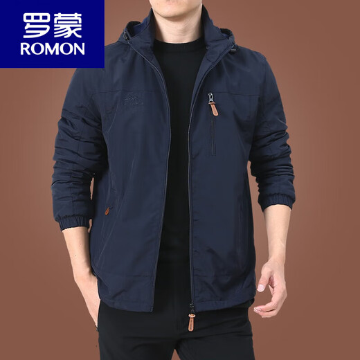 Romon (Romon) Chaqueta Chaqueta Men's Spring y Autumn Autumn American Windbreak Breakbreaker Windbreaker Men's Autumn Sports Jacket Blue oscuro 9898 Estilo más Velvet L