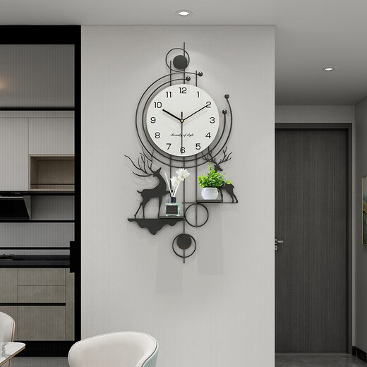 Yunya high-end creative deer wall clock living room 2024 new simple modern punch-free silent art wall clock wall clock with ornaments A style aromatherapy + green plants 82*40cm