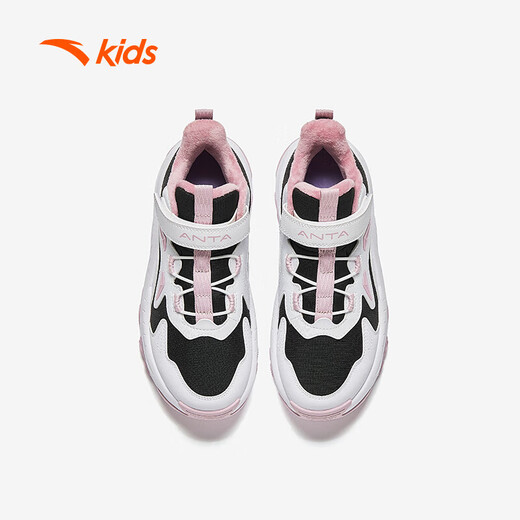 ANTA Children's Sports Shoes Girls' Shoes 2024 Autumn Warm Big Girls Knob Buckle Velvet Thick Sole Anti-Ski Boots Ridge Black/White/Gray Purple 6932-7 33 Size