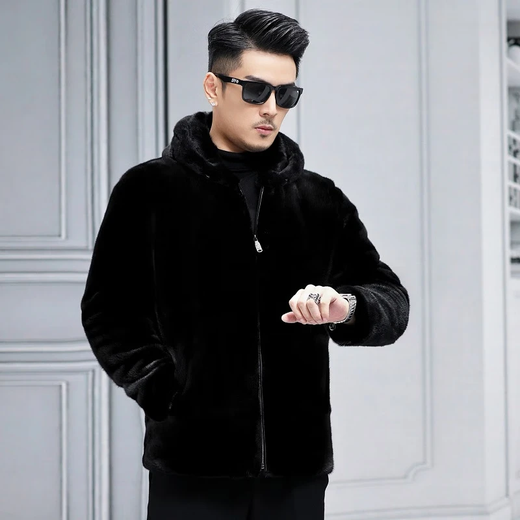 
Muqiantang mink coat men's coat short hair large size real mink coat men's fur hooded zipper Danish mink hooded 5XL Recommended weight 175Jin[Jin equals 0.5 kg]-185Jin[Jin equals 0.5 kg]