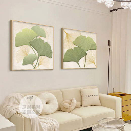 Shunjixiangli crema estilo decoración de restaurante decoración de restaurantes ginkgo hoja mesa de comedor de fondo de fondo de pared de la pared de la pared de la pared del comedor fresco pintura colgante G3893 80*80 Crystal Porcelana Aluminio Aluminio Marco de oro