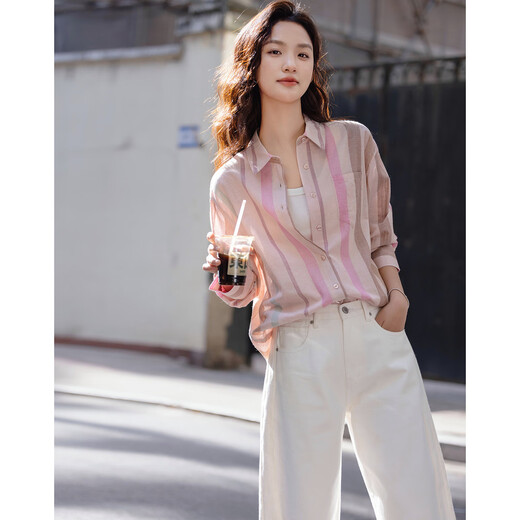 Demana layering tool spring cloud cotton three-dimensional lapel striped shirt loose and comfortable hidden flesh shirt women's top