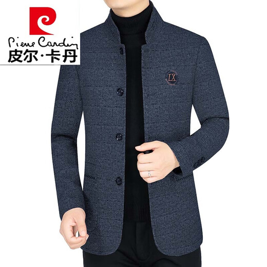 皮尔卡丹（pierre cardin）春秋季羊毛呢外套男新款男装商务休闲立领中年男士夹克爸爸装 藏青色 170/M(90-110斤)