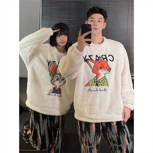 Shengzhu Zootopia coral velvet couple pajamas for women autumn and winter warm thickened flannel men's student home wear set #KYX-H5557 Thickened model women's model M 75-100 Jin Jin is equal to 0.5 kg