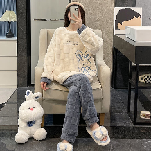 Yalu -Pyjama für Frauen im Herbst und Winterkorallen Samt Flanell verdickte süße blaue Kaninchenstudentin Anzug Spring Internet Promi Home Clothing Myq 3271 Blue Rabbit L.