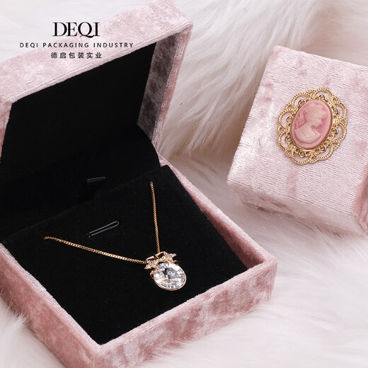 Grenzüberschreitender Samt Rosa Retro Frauen Schmuckschachtel Halskette Schmuck Aufbewahrungsbox Geschenkbox Verpackungsschachtel vertikaler geprägter Handpapierbeutel 12157cm Pink