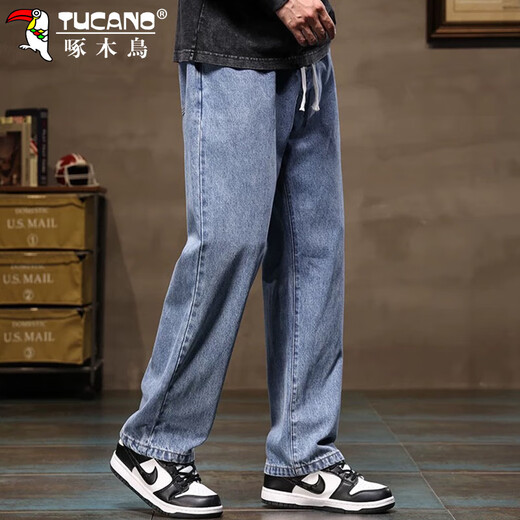 Woodpecker (TUCANO) jeans men's autumn and winter loose straight casual pants men's wide-leg pants men's trendy men's pants black gray XL