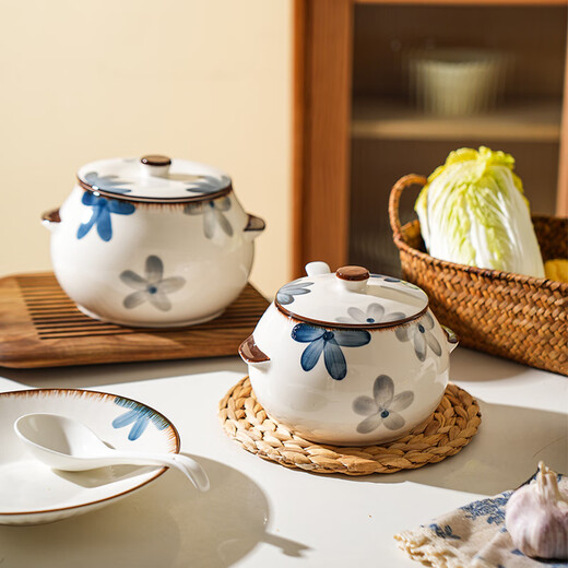 Sheli Molan Japanische Doppelohr -Keramik -Schmalz -Dosen für Haushaltöl und würzige Hot Pot Kitchen -Gewürzdosen mittelgroß 880 ml mit Deckel mit Löffel