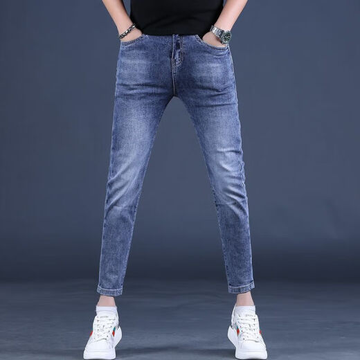 酷人头（KuRenTou）春夏款蓝色九分牛仔裤男修身小脚2025新款弹力男士裤子9分裤男 Q1049灰色九分 29 2尺2