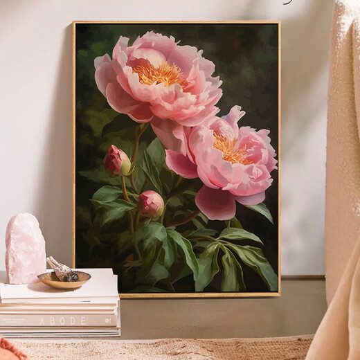 CLCEY牡丹风景花卉数字油画画diy填充填色手工打发时间油彩手绘中国风 SJ9207 60*80cm绷好加厚实木内框+外框(