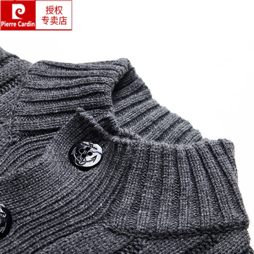 皮尔卡丹（pierre cardin）秋冬季加厚款毛衣外套男针织开衫潮流立领海盗扣复古粗毛线衣 灰色 XL 180