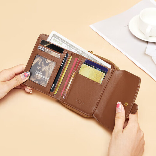Cnoles women's wallet short real cowhide student mini fashion coffe clip bag for women's birthday gift for girlfriend