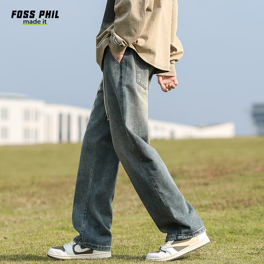 Foss Phil牛仔裤男士夏季直筒阔腿薄款美式潮流休闲裤子男裤Y06怀旧蓝M
