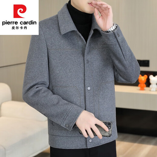 Pierre Cardin woolen coat men's double-sided woolen short coat 2024 winter new thickened warm lapel men's jacket 2308 Gray L (105-120Jin Jin equals 0.5kg)
