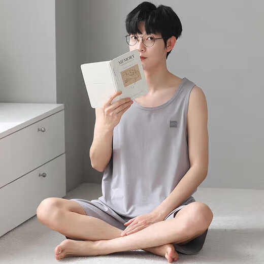 Langsha Modal Pyjamas Herrenweste für Sommer Dünne Jugendliche große Freizeitkleidung kann an den Außenseite 2 Shorts-Anzüge 12027 xl empfohlen werden 120-140jin [Jin entspricht 0,5 kg]