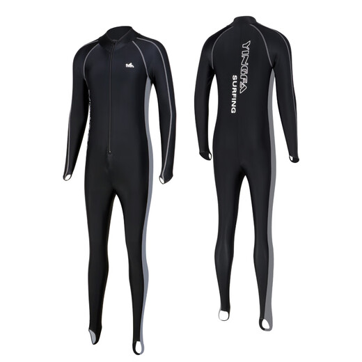 YINGFA swimsuit men's one-piece long-sleeved trousers sun protection warm surfing wetsuit seaside outdoor working swimming jellyfish suit black/grey XL (170-175cm/60-70kg)