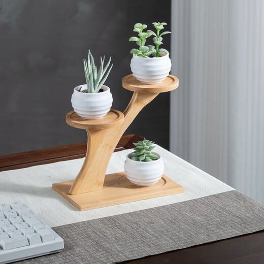 Housewife solid wood desktop multi-layer small flower rack succulent solid wood bay window balcony living room office flower pot rack storage green plants five round flower rack