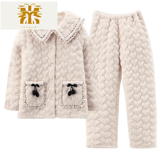 Fmseruios Light Luxury High-End Coral Velvet Cotton Pajama для женщин в зимней трехслойной сгущенной плюшевой домашней одежде для женщин Зимняя фланель MFB12250 ЖЕНЩИНЫ L