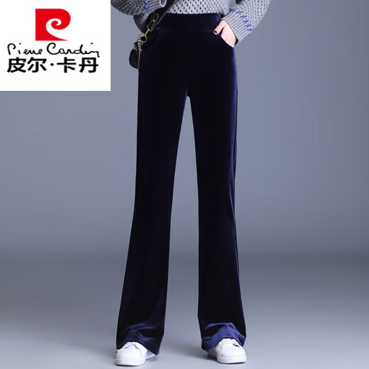 Piercardan Gold Velvet Glockenbodenhose für Frauen 2024 Herbst- und Winterhoch-Taille schlank lose Lose Lose Lose Locker Draping Micro-Flare, die neun-Punkte-Hosen plus Samt 3886 Schwarz eingedickte Hosen s [80-95jin [Jin gleich 0,5 kg]]