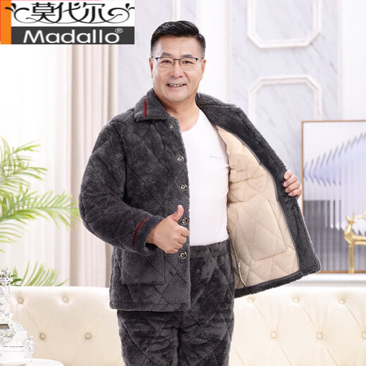 Modal Pyjamas Männer im Winter, warme dreischichtige Baumwolle verdickte Kälte und Samt, Papa kann einen Baumwolljackeanzug an der Außenseite tragen.