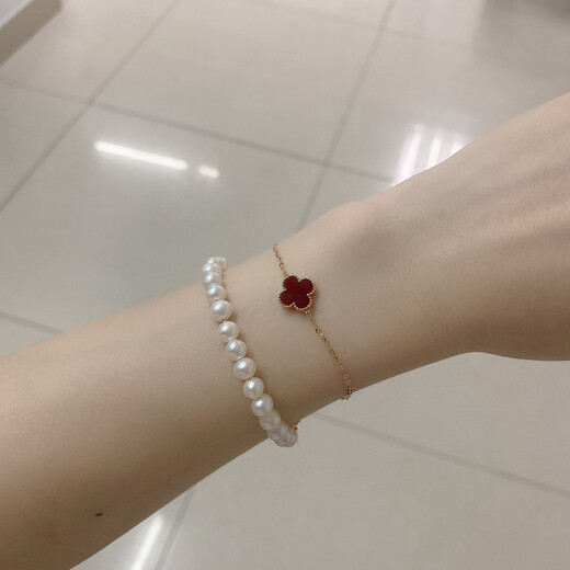 18K gold four-leaf clover bracelet color gold jewelry rose gold gold bracelet bracelet girl happy birthday gift rose gold red agate 10mm