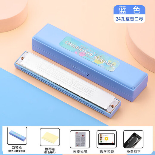 Jiade Rui Mundharmonika 24-Loch polyphone C-Taste für Anfänger und Studenten Einsteiger-Kinder Männer und Frauen Selbststudium Mundharmonika-Instrument C-Taste 24-Loch polyphone - Blau + Originalkonfiguration