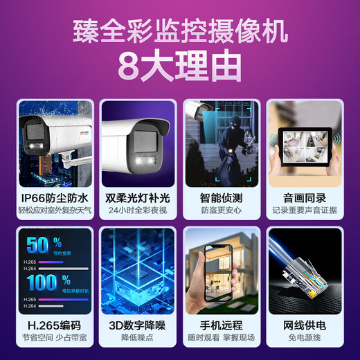 HIKVISION海康威视监控摄像头臻全彩夜视200万POE室内室外超高清手机远程AI人车侦测3T27EWDV3-L 4mm
