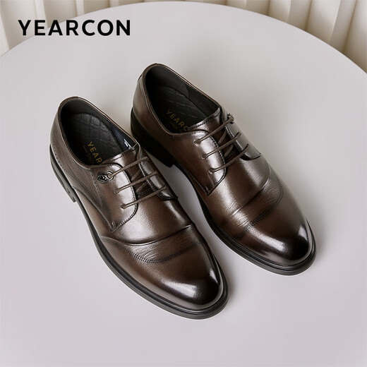 Yierkang men's shoes leather shoes men's 2024 autumn new cowhide men's business formal shoes low top commuter British derby shoes brown 42