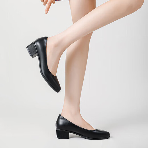 Chaussures de travail de neuf pouces Sunny Slewess Chaussures en cuir de femme noires talons épais travaill