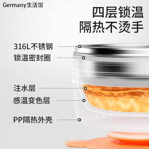 Jingyouyu German baby supplementary food bowl for babies special for young children to eat constant temperature water insulating bowl for outdoor tools full set of tableware temperature blue